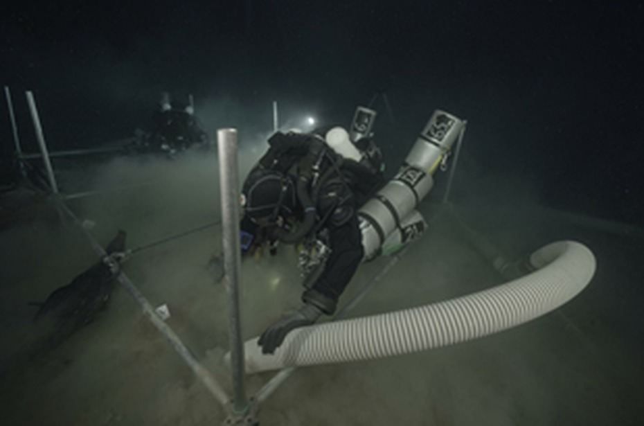Archaeological excavation at 110m with rebreathers